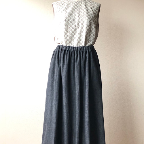受注制作）くたくた6オンス岡山産デニムのギャザースカート [丈