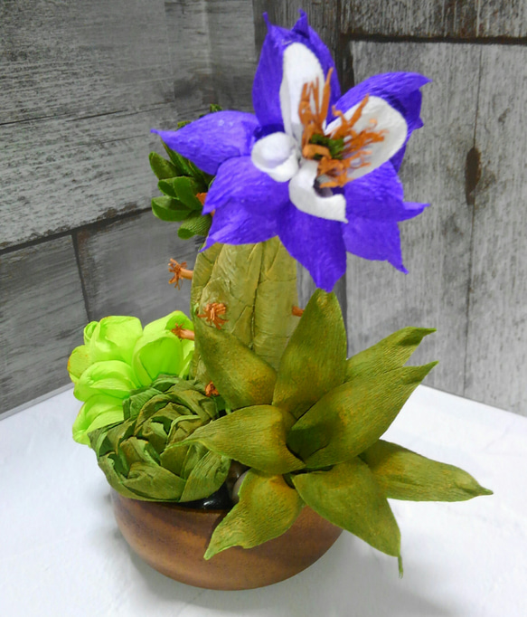 【送料無料】ペーパーフラワー　サボテンと多肉植物　 サボテンの花　フラワーアレンジメント　ギフト　ディスプレイ 2枚目の画像