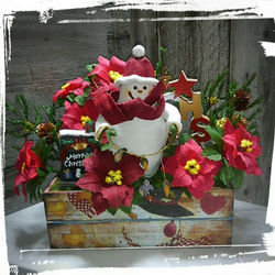 雪だるまサンタさん&ポインセチア　クリスマスフラワー　ペーパーフラワー　クレープペーパー　インテリア雑貨　オブジェ 7枚目の画像