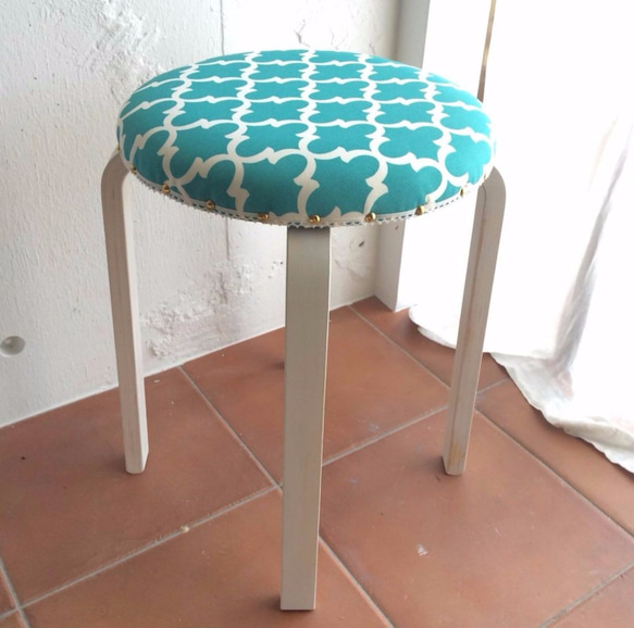 Yukarin專門摩洛哥模式凳子（翡翠綠，白） 第2張的照片
