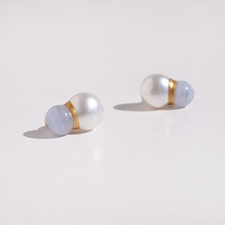 Pearl and Agate Kintsugi Pearl [Pierce Earrings]（淡水珍珠，藍色蕾絲瑪瑙，Kin 第1張的照片