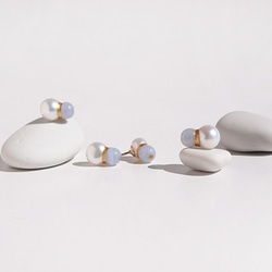 Pearl and Agate Kintsugi Pearl [Pierce Earrings]（淡水珍珠，藍色蕾絲瑪瑙，Kin 第3張的照片