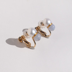 Pearl and Agate Kintsugi Pearl [Pierce Earrings]（淡水珍珠，藍色蕾絲瑪瑙，Kin 第6張的照片