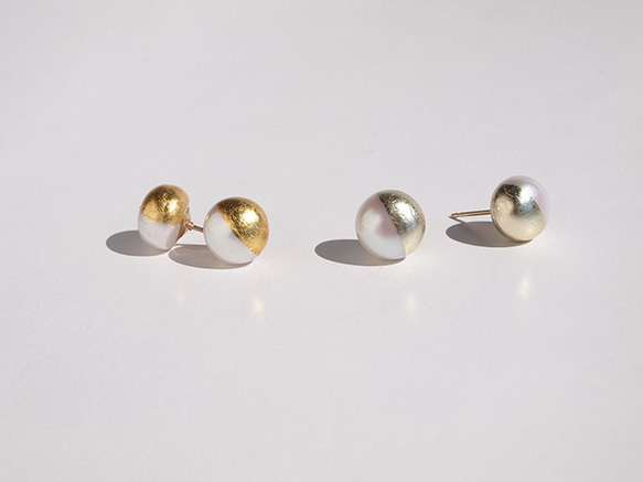 酷珍珠金葉珍珠【耳環】香檳金白10mm單耳釘 第4張的照片