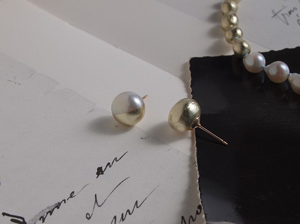 酷珍珠金葉珍珠【耳環】香檳金白10mm單耳釘 第5張的照片