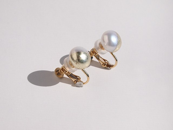 酷珍珠金葉珍珠【耳環】香檳金白10mm單耳環 第2張的照片