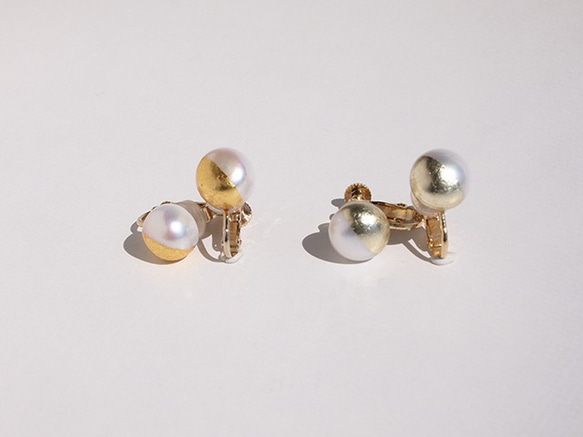 酷珍珠金葉珍珠【耳環】香檳金白10mm單耳環 第4張的照片