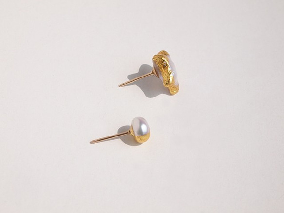 【耳環】金葉珍珠/星半月/耳釘 第4張的照片