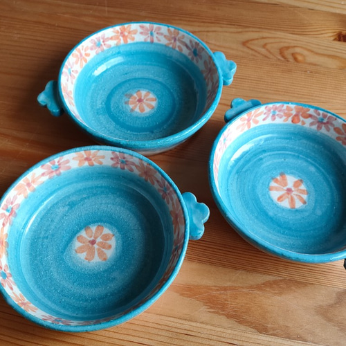 斉山窯 シチュー皿 鉢 花柄の青い陶器ボウル 波佐見焼 HASAMI 翔