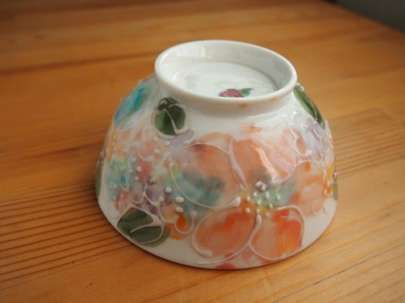 花もよう飯茶碗➀　一点物 4枚目の画像