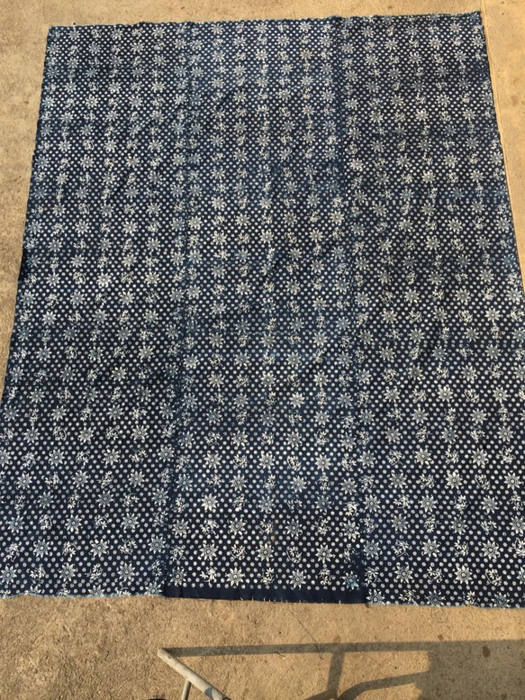 藍印花布、中国農民の手紡ぎ、手織りの藍、型染めの綿布、ビンテージ品  