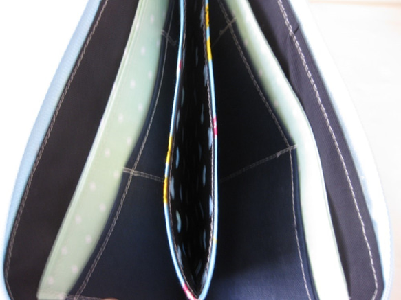 長財布　便利な外側ファスナーポケット付き　L字財布　通帳にも　インコ 4枚目の画像