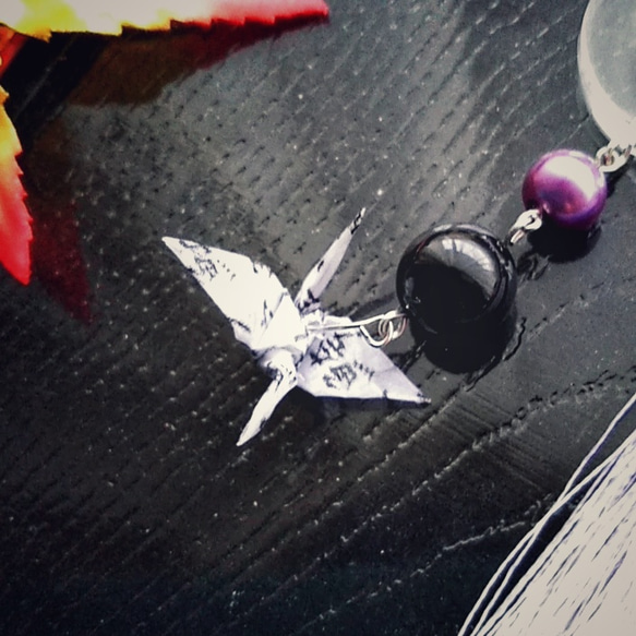 和風　寿司　漢字　 個性的 レジン蝶々の歯車イヤーフック 折り鶴　  染め　ロングタッセル 紫　68 3枚目の画像