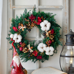 クリスマスリース羊毛フェルトボールプリザーブドフラワー