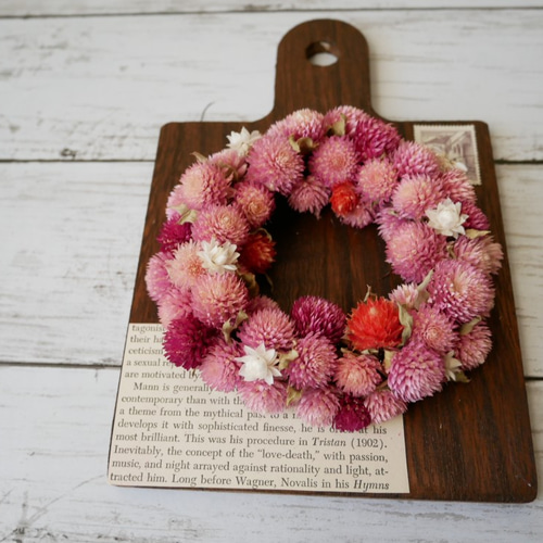 カッティングボード千日紅リースドライフラワー プリザーブド