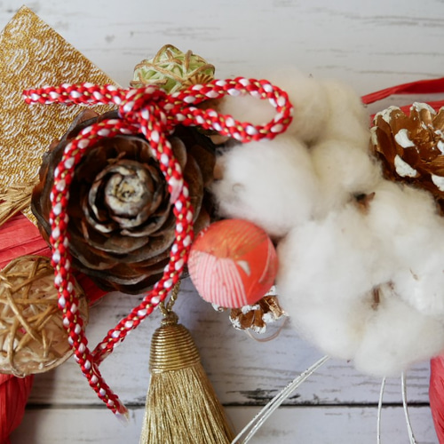 お正月飾りしめ縄赤組みひも しめ縄・しめ飾り 花雑貨アフェクト