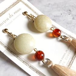 <<MORE HAPPY セール>>WhiteStone × Beige Tassel Earring［送料込み］ 4枚目の画像