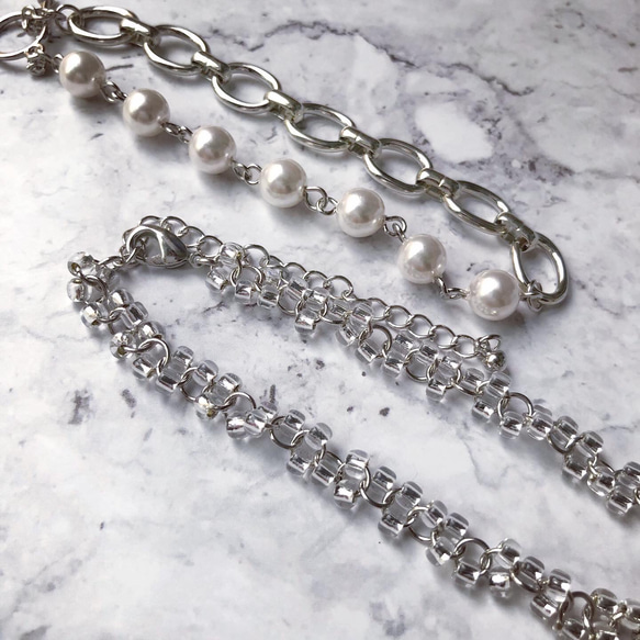 <<MORE HAPPY セール>>Silver & Pearl Double Bracelet［送料込み］ 2枚目の画像