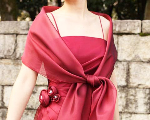 ショール付きオーガンジーロングドレス✨LL以上 13〜17号 ドレスプラス DRESS+ ストール ショール オーガンジー （グレー