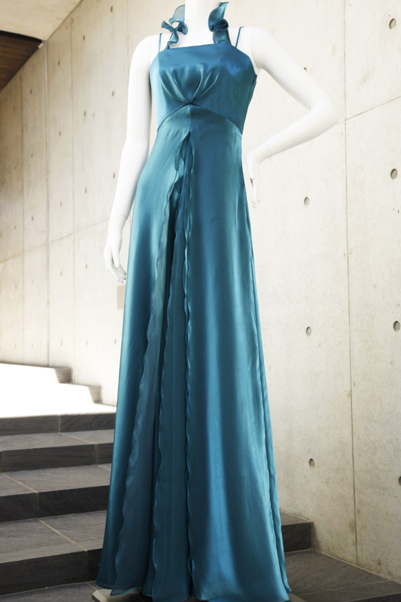 【姫かわいい】実は一番見られている演奏中の横姿が最高に美しいドレス(グリーンブルー) 1-0202-5 2枚目の画像