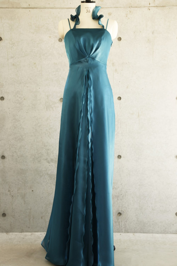【姫かわいい】実は一番見られている演奏中の横姿が最高に美しいドレス(グリーンブルー) 1-0202-5 5枚目の画像