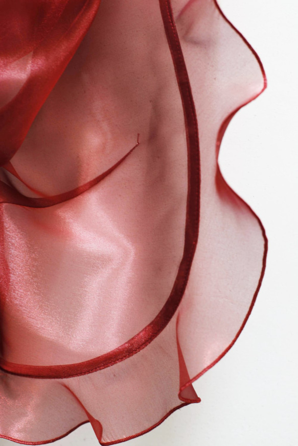 ピアノ発表会・結婚式に / 脚長に見えるオーガンジーのフリルボレロ(レッド) 1-0183-7 実寸 ピアノ発表会 受注製作 ドレスワールド服創屋