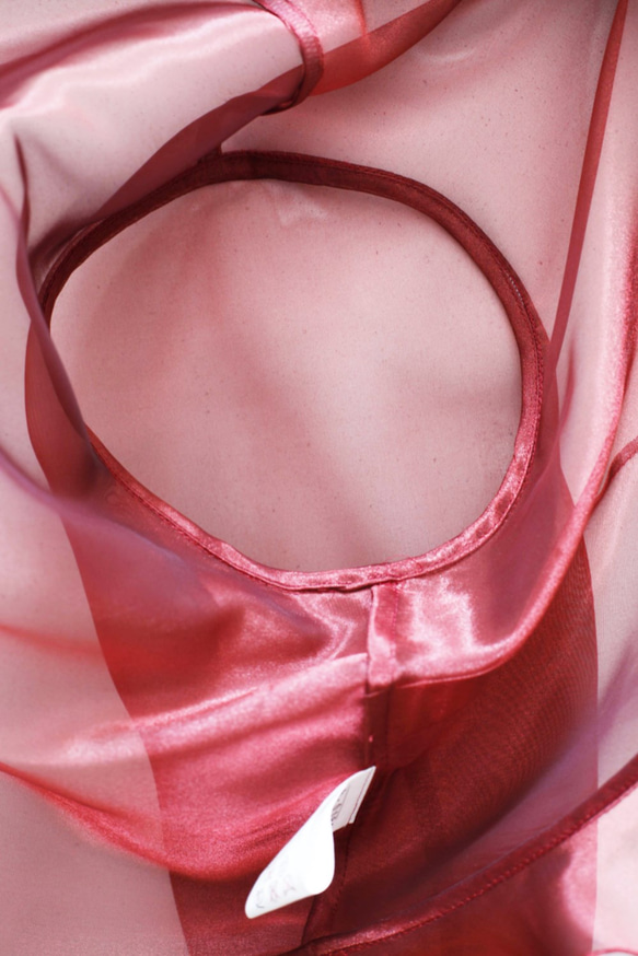 ピアノ発表会・結婚式に / 脚長に見えるオーガンジーのフリルボレロ(レッド) 1-0183-7 実寸 ピアノ発表会 受注製作 ドレスワールド服創屋