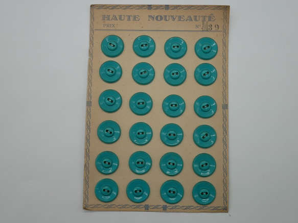 フランスアンティークプラスチックボタン（ラウンドターコイズブルーM） 2個セット 2枚目の画像