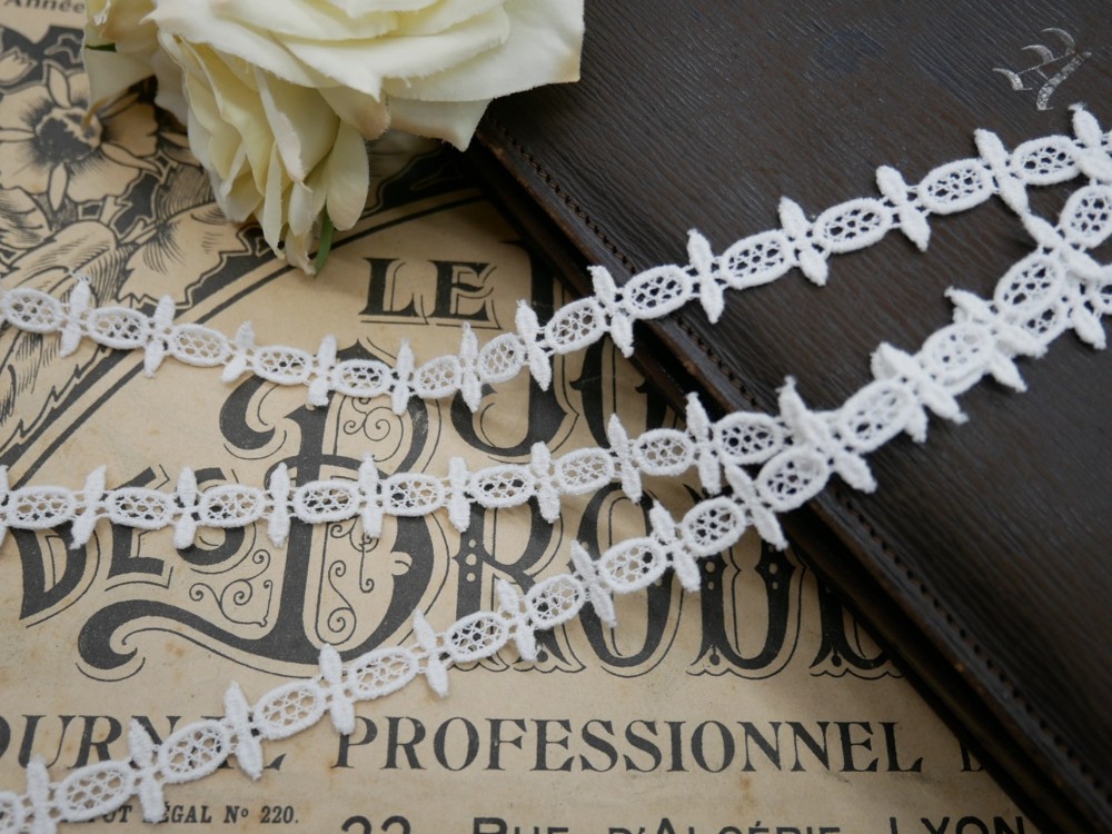 France製 50㎝ アンティーク手刺繍レース C1060 ライトグレー