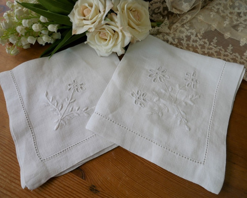 刺繍チュール花嫁ハンカチ イニシャル フランスアンティーク