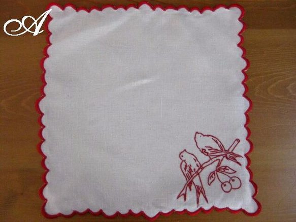 フランスアンティーク刺繍入りハンドメイドテーブルナプキン(M)A 2枚目の画像