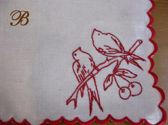 フランスアンティーク刺繍入りハンドメイドテーブルナプキン(M)B 3枚目の画像