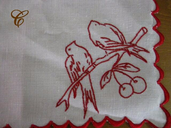 フランスアンティーク刺繍入りハンドメイドテーブルナプキン(M)C 3枚目の画像