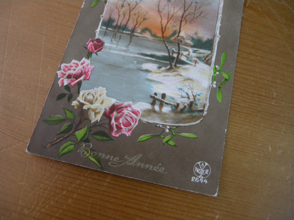 フランスアンティ－クポストカード（バラとヤドリギ） 3枚目の画像