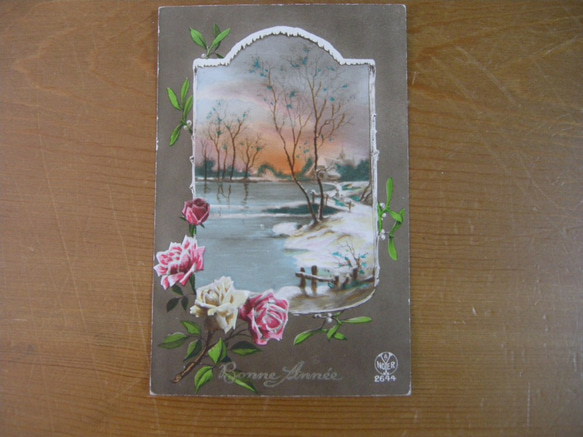 フランスアンティ－クポストカード（バラとヤドリギ） 4枚目の画像