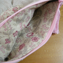 【ハンドメイド】Ｃｈｅｒｉｒオリジナルハンドメイドすずらんクロスステッチ刺繍入りグラニーリネンポーチ（ピンク） 4枚目の画像