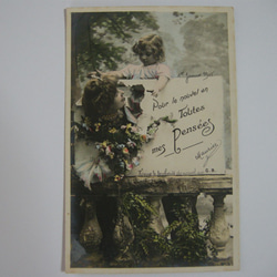 フランスアンティ－クポストカード（マダムと少女） 2枚目の画像