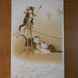フランスアンティ－クポストカード（ヘレナ・マグワイア/綱渡りをする猫） 2枚目の画像