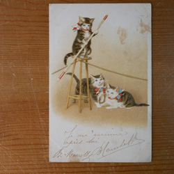 フランスアンティ－クポストカード（ヘレナ・マグワイア/綱渡りをする猫） 3枚目の画像