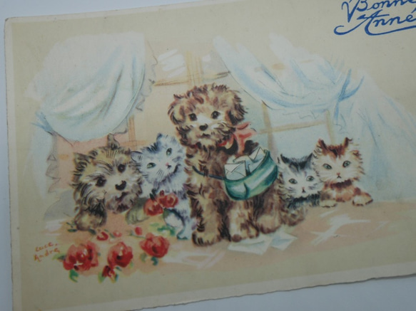 フランスアンティ－クポストカード（子犬と子猫） 3枚目の画像