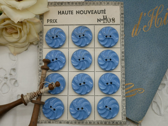 フランスアンティークフランスKERA社ベークライトボタン（ブルーL）   2個セット 1枚目の画像