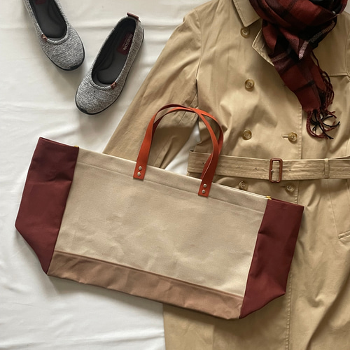 トートバッグ 本革×帆布 マルチトートバッグ ミドル ファスナー