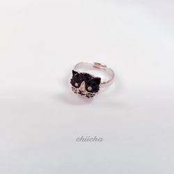 chiicha 黒ミケ猫ラインストーンリング 1枚目の画像