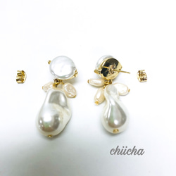 chiicha 揺れるバロックパール×淡水パールピアス 3枚目の画像