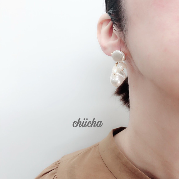 chiicha 揺れるバロックパール×淡水パールピアス 4枚目の画像