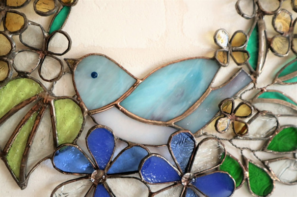 ステンドグラス・青い鳥の恋の準備 3枚目の画像