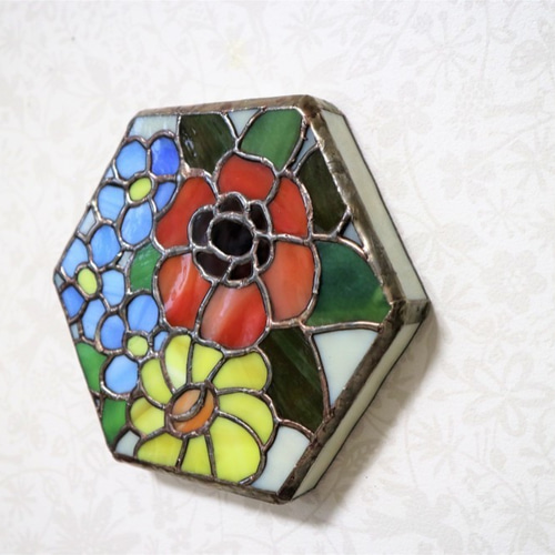 ステンドグラス・花のヘキサゴンパネル ディフューザー・アロマポット