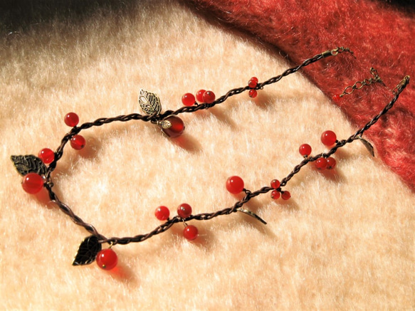 天然石 赤メノウのネックレス 長さ43～60㎝ 5枚目の画像