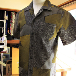 　Ｍ：化繊着物リメイク：アロハシャツ：古い着物！サイズ　！ 6枚目の画像