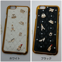 iPhone6/6S、6/6S Plus ゴールド枠カバータイプ★チャームがかわいいiPhoneカバー 5枚目の画像